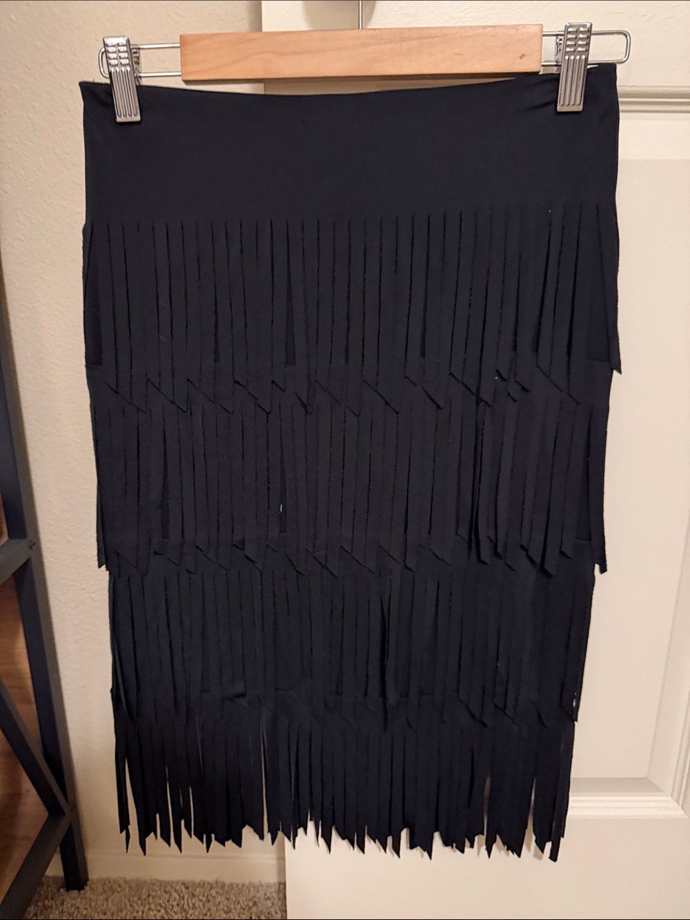 Cache Black Midi Fringe Skirt